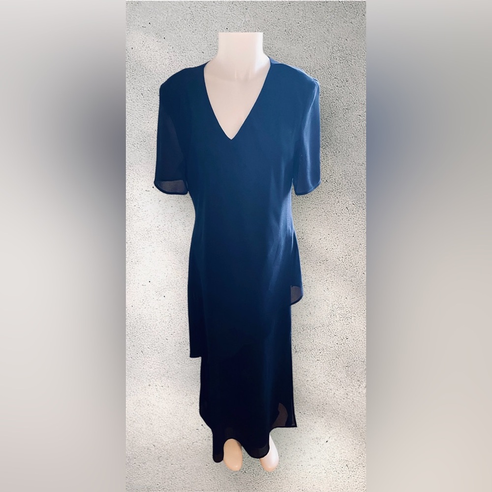 Sears Navy V-Neck Dress-maxi
